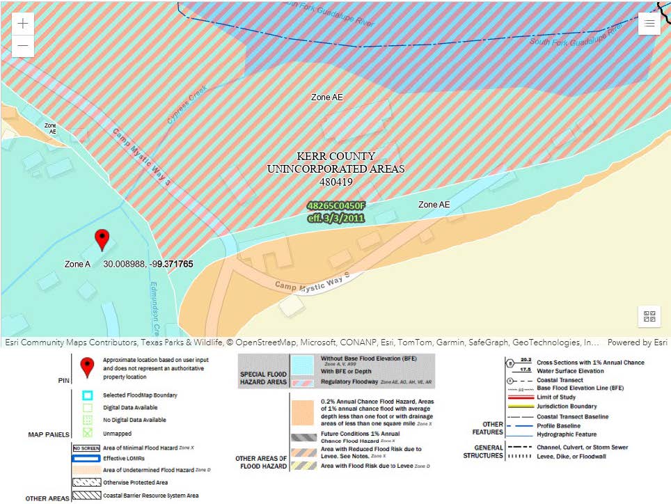 FEMA Flood map of Camp Mystic Structures