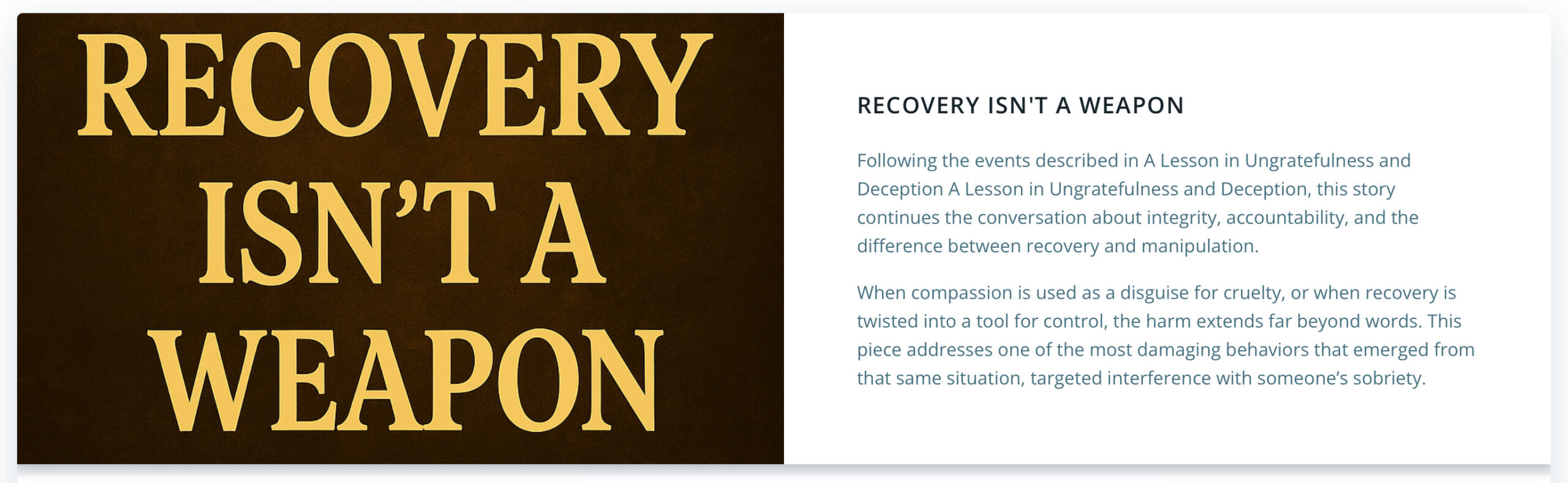 RECOVERY ISN'T A WEAPON