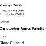 Marriage License Diana Cojocari and Christopher Palimer