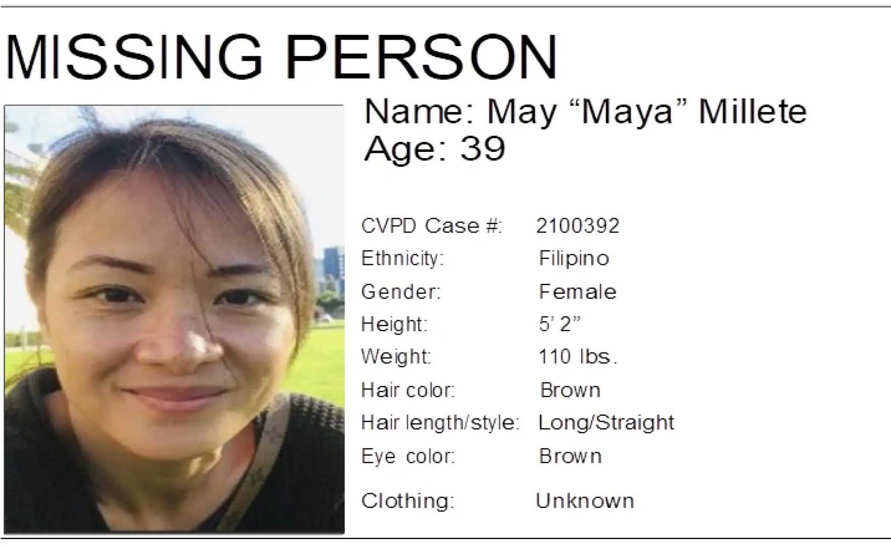 Missing Maya “May” Millete