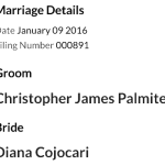 Marriage License Diana Cojocari and Christopher Palimer