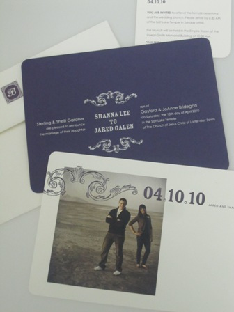 Jared Bridegan and Shanna Gardner wedding invite